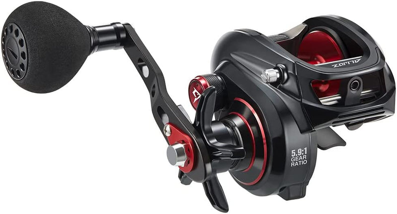 Piscifun Alijoz Baitcasting Reels, Size 300 Aluminum Frame Baitcaster Fishing Reel, 33Lbs Max Drag, Available in 5.9:1/8.1:1 Gear Ratio, Freshwater and Saltwater Powerful Handle Casting Reel Sporting Goods > Outdoor Recreation > Fishing > Fishing Reels Piscifun Black & Red - 5.9:1 (Right Handed)  