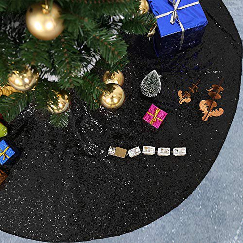 HELAKU Christmas Tree Skirt Black Tree Skirt, 48" Home & Garden > Decor > Seasonal & Holiday Decorations > Christmas Tree Skirts HELAKU   