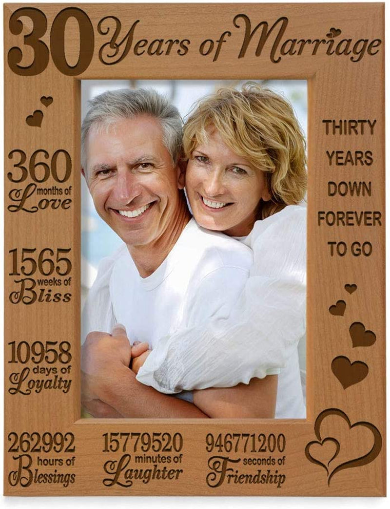 KATE POSH 30 Years of Marriage Engraved Natural Wood Picture Frame, 30Th, Husband and Wife, 30 Years down Forever to Go (5X7-Horizontal) Home & Garden > Decor > Picture Frames KATE POSH 5x7-Vertical  