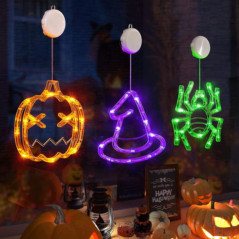 Lolstar Halloween Decorations 3 Pack Orange Pumpkin Green Spider Purple Witch Hat Halloween Window Lights with Suction Cup Battery Operated Halloween Lights, 2023 Upgrade Slow Fade Mode Timer Function  LOLStar   