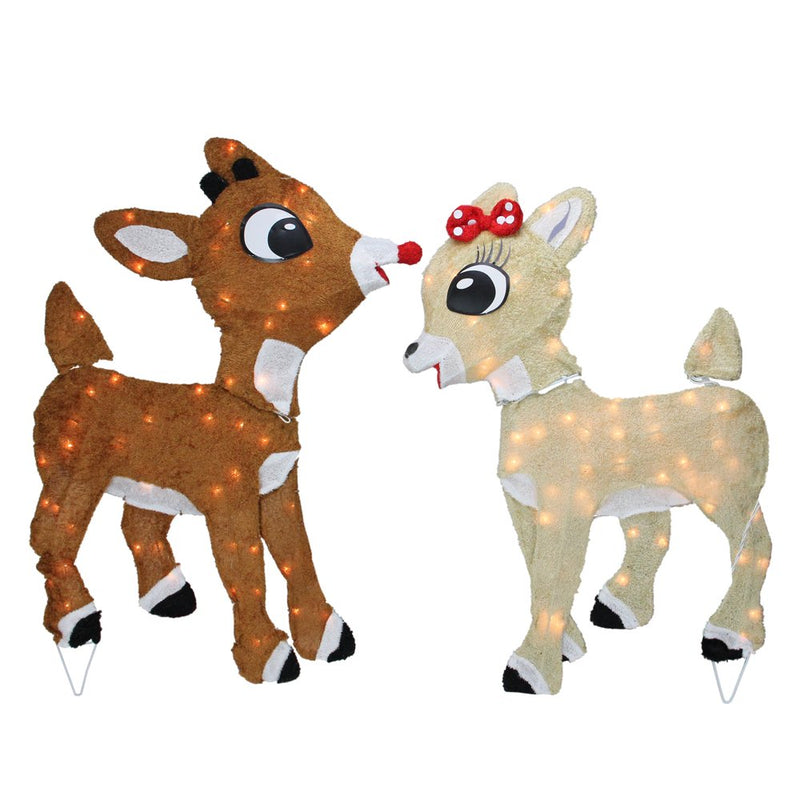Set of 2 Lighted Rudolph and Clarice Outdoor Christmas Decorations, 32" Home & Garden > Decor > Seasonal & Holiday Decorations& Garden > Decor > Seasonal & Holiday Decorations Northlight   