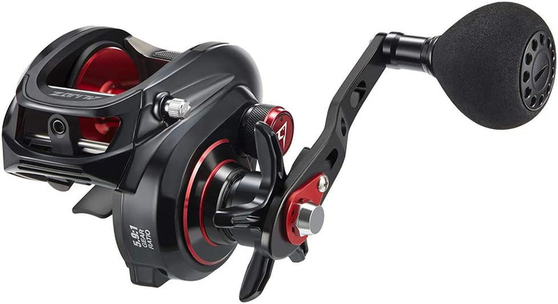 Piscifun Alijoz Baitcasting Reels, Size 300 Aluminum Frame Baitcaster Fishing Reel, 33Lbs Max Drag, Available in 5.9:1/8.1:1 Gear Ratio, Freshwater and Saltwater Powerful Handle Casting Reel Sporting Goods > Outdoor Recreation > Fishing > Fishing Reels Piscifun Black & Red - 5.9:1 (Left Handed）  