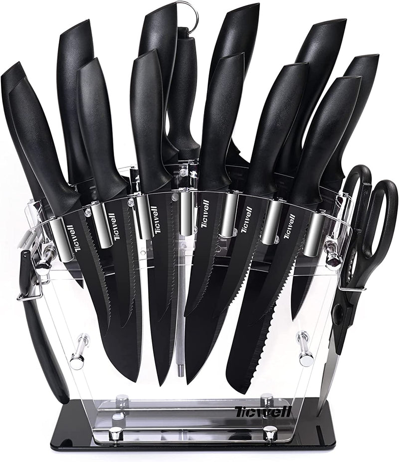 Knife Set TICWELL 16 Pieces Kitchen Knife Set, Professional Chef Kitchen Knife Set with Block, High Carbon Stainless Steel Knife Block Set with Sharpener, Peeler and Shears Home & Garden > Kitchen & Dining > Kitchen Tools & Utensils > Kitchen Knives TICWELL 16PCS  