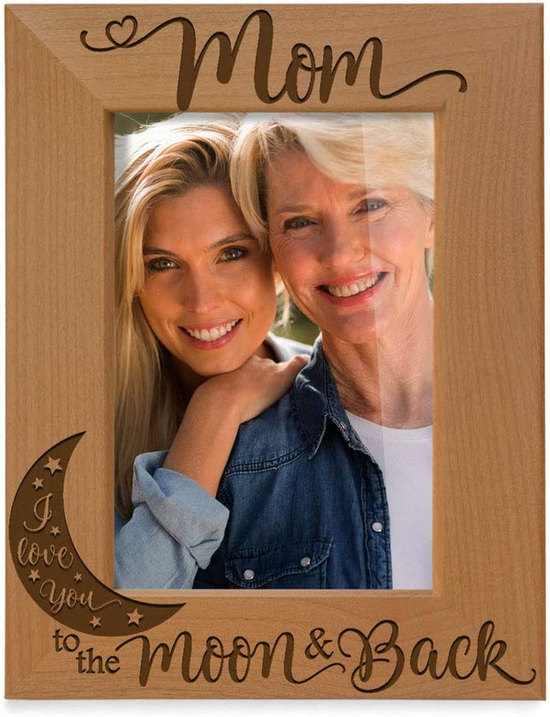 KATE POSH - Mom I Love You to the Moon and Back Engraved Natural Wood Picture Frame, Best Mom Ever, Mother of the Bride, Mother of the Groom, Mommy Birthday Gifts (4X6 Vertical) Home & Garden > Decor > Picture Frames KATE POSH 4" x 6" Vertical  
