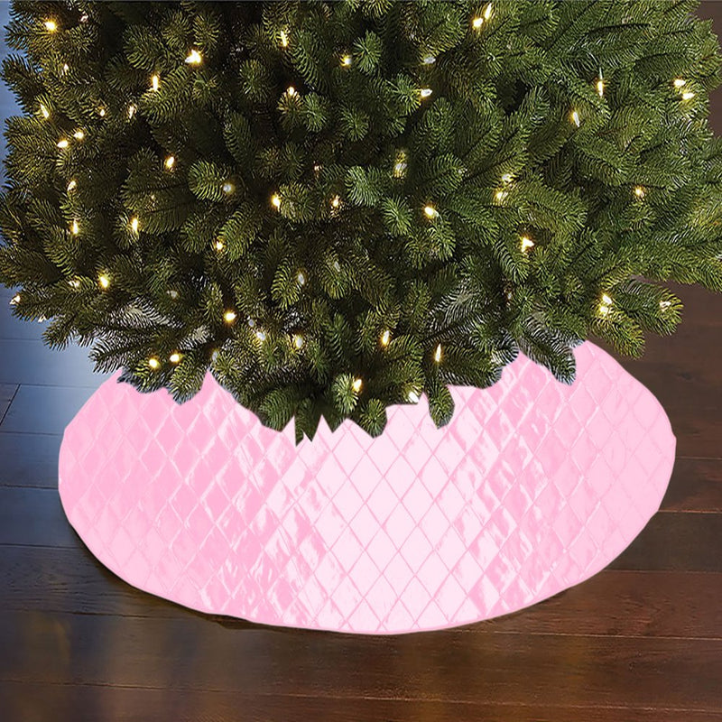 Cross Stitch Pintuck Diamond Pattern Tree Skirt Christmas Decoration 56" Round Home & Garden > Decor > Seasonal & Holiday Decorations > Christmas Tree Skirts LoveMyFabric Pink  