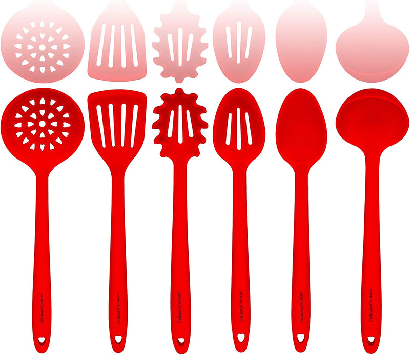 Culinary Couture Aqua Sky Silicone Cooking Utensils Set - Sturdy Steel Inner Core - Spatula, Mixing & Slotted Spoon, Ladle, Pasta Server, Drainer - Heat Resistant Kitchen Tools - Bonus Recipe Ebook Home & Garden > Kitchen & Dining > Kitchen Tools & Utensils Culinary Couture Red  