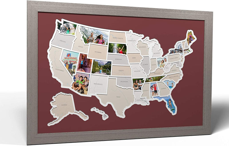 Thunder Bunny Labs 50 States USA Photo Map - Frame Optional - Made in America (Driftwood, Black Frame) Home & Garden > Decor > Picture Frames Thunder Bunny Labs Sienna Grey Frame 