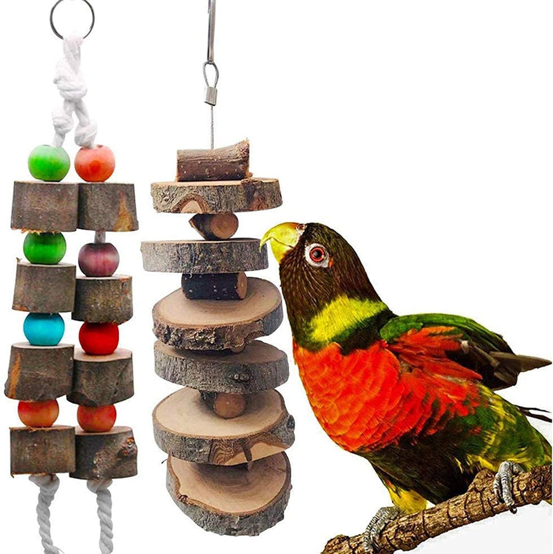 Hamiledyi Bird Wood Chew Toy，2-Pcs Parrot Hanging Wooden Blocks Cage Grinding Bead Toy for Budgies Parakeet Cockatiel Conure Lovebirds Animals & Pet Supplies > Pet Supplies > Bird Supplies > Bird Toys BLSMU   
