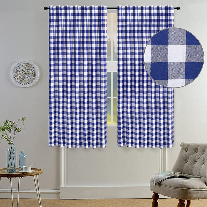 Light & Pro Black and White Gingham Check Curtain - Window Treatment Décor Panel for Kitchen Nursery Bedroom Livingroom - Buffalo Plaid Rod Pocket Curtains Pack of 2 - 50X63 Inch Home & Garden > Decor > Window Treatments > Curtains & Drapes Light & Pro Navy White 50x63 