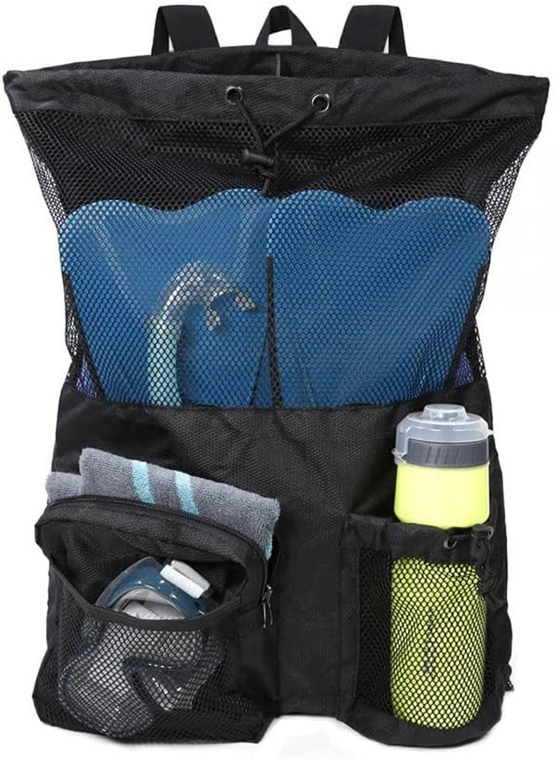 PACEARM Packable Swim Bag, Mesh Swim Beach Backpack with 35L Upgraded Capacity & Vented Design, Large Swimming Bag for Beach Swimmers Gear Snorkeling Equipment Net Bag (Black) Sporting Goods > Outdoor Recreation > Boating & Water Sports > Swimming PACEARM w/ Extra Bottle Pocket  