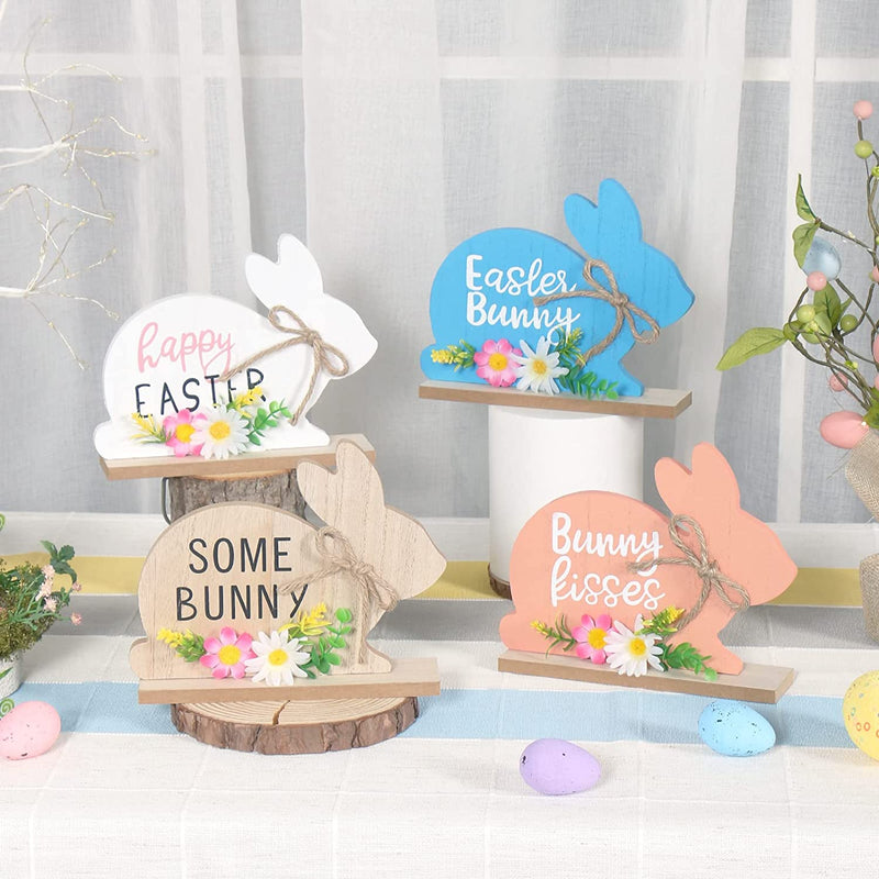 Super Holiday 4PCS Retro Wooden Easter Decorations, Rustic Vintage Easter Bunny Table Decor, for the Home Living Room Farmhouse Office Fireplace Party, Indoor(Four Style). Home & Garden > Decor > Seasonal & Holiday Decorations Super Holiday   