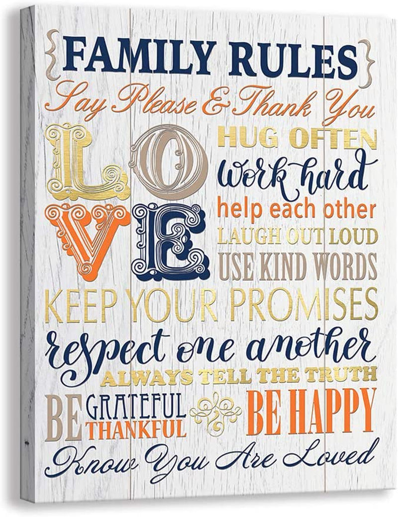 Kas Home Inspirational Quotes Motto Canvas Wall Art,Family Prints Signs Framed, Retro Artwork Decoration for Bedroom, Living Room, Home Wall Decor (5.5 X 16 Inch, Family) Home & Garden > Kitchen & Dining > Cookware & Bakeware Kas Home Art White - Rules - L 12 x 15 inch 