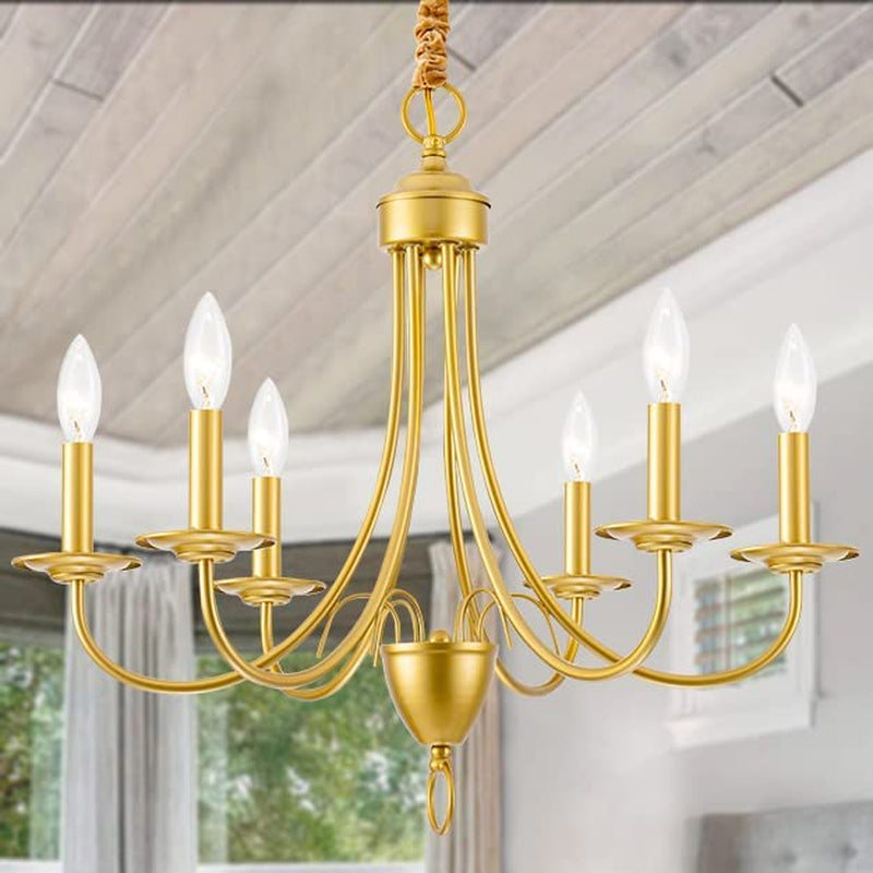 Kaluxry Black Chandelier , Farmhouse Chandeliers for Dining Room 6-Light Iron Metal Candle Pendant Light Fixture with E12 Base Pendant Lights for Kitchen Island Bedroom Study Living Room Hallway Entry Home & Garden > Lighting > Lighting Fixtures > Chandeliers Kaluxry 6 Light/Gold  