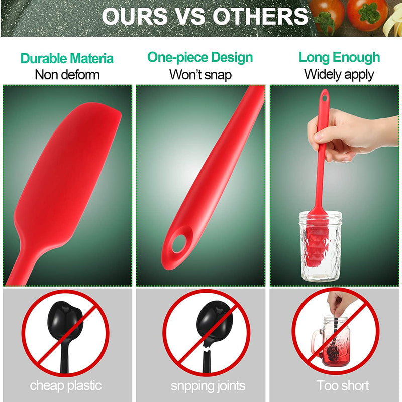Long Handle Silicone Jar Spatula Non-Stick Rubber Scraper Heat Resistant Spatula Silicone Scraper for Jars, Smoothies, Blenders Cooking Baking Stirring Mixing Tools (2, Red, Black)