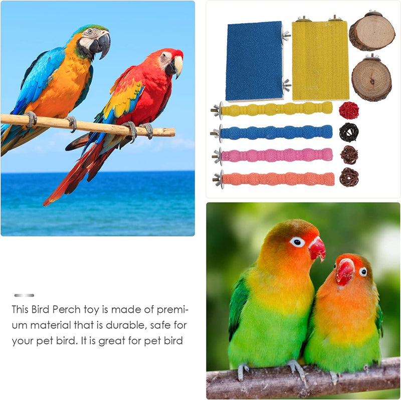 POPETPOP Bird Perch Stand Toy - Wood Parrot Stand Platform Wood Bird Cage Perch Bird Chew Toys Parrot Teething Toys Paw Grinding Stick for Cockatiels Parakeets