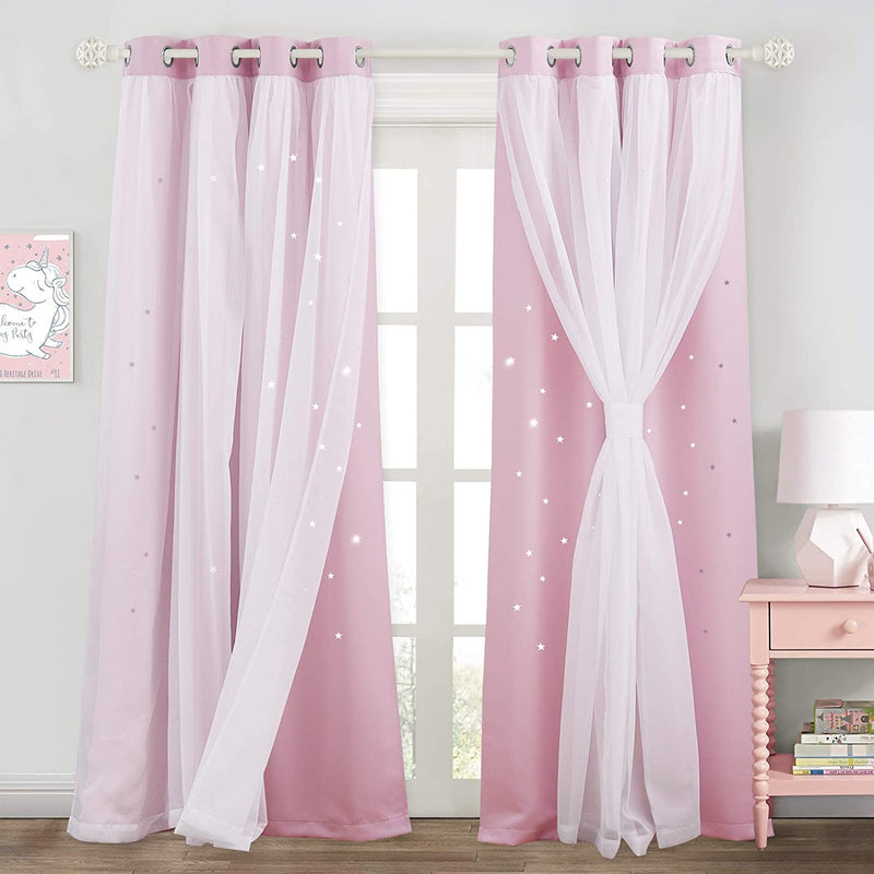 NICETOWN Nursery Curtains for Kids, Farmhouse Blackout Curtain Panels for Bedroom, Double Layer Star Hollow-Out Grommet Aesthetic Living Room Toddler Window Curtains, 2 Pcs, W52 X L84, Biscotti Beige Home & Garden > Decor > Window Treatments > Curtains & Drapes NICETOWN Lavender Pink W52 x L95 