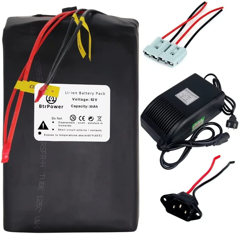 Btrpower 36V 48V 52V 60V 72V Ebike Battery 10AH 15AH 20AH 30AH Lithium Battery Pack for 250W 750W 1000W to 3500W Bafang Voilamart AW Ancheer and Other Motor Sporting Goods > Outdoor Recreation > Cycling > Bicycles BtrPower 52v 30ah  
