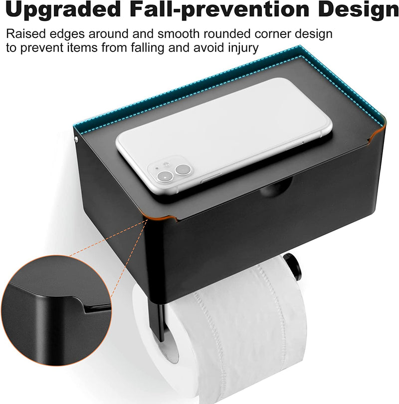 Toilet Paper Holder with Shelf, Flushable Adult/Baby Wipes Dispenser & Storage Fits for Any Bathroom, 304 Stainless Steel Wall Mount Bathroom Organizer, Keep Your Wet Wipes Hidden, Matte Black, Large Home & Garden > Household Supplies > Storage & Organization POKIPO   