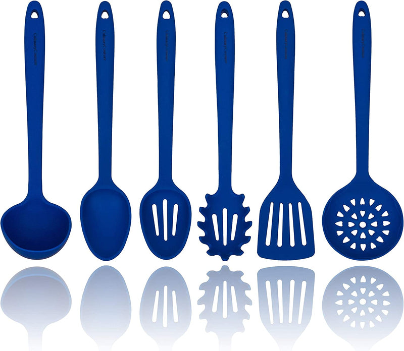 Culinary Couture Aqua Sky Silicone Cooking Utensils Set - Sturdy Steel Inner Core - Spatula, Mixing & Slotted Spoon, Ladle, Pasta Server, Drainer - Heat Resistant Kitchen Tools - Bonus Recipe Ebook Home & Garden > Kitchen & Dining > Kitchen Tools & Utensils Culinary Couture Blue  