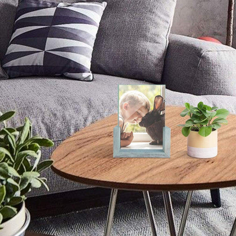 HORLIMER 4X6 Picture Frames Set of 2, Rustic Photo Frame with Wooden Base and Tempered Glass for Tabletop Home & Garden > Decor > Picture Frames HORLIMER   