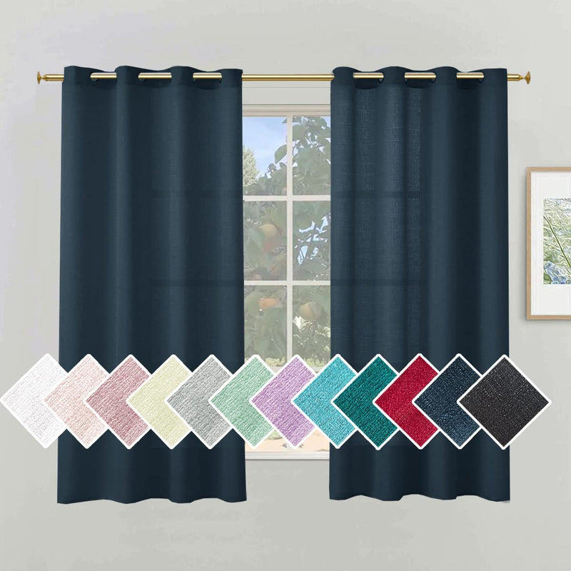 SOFJAGETQ Light Grey Sheer Curtains, Linen Look Semi Sheer Curtains 84 Inches Long, Grommet Light Filtering Casual Textured Privacy Curtains for Living Room, Bedroom, 2 Panels (Each 52 X 84 Inch Home & Garden > Decor > Window Treatments > Curtains & Drapes SOFJAGETQ Navy Blue 52W x 63L 