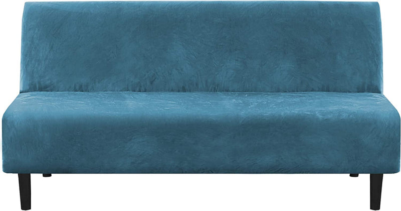 Real Velvet Futon Cover Armless Sofa Covers Sofa Bed Covers Stretch Futon Couch Cover Sofa Slipcover Furniture Protector Feature Thick Soft Cozy Velvet Fabric Form Fitted Stay in Place, Camel Home & Garden > Decor > Chair & Sofa Cushions H.VERSAILTEX Peacock Blue  