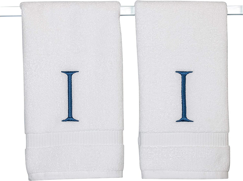Monogrammed Hand Towels for Bathroom - Luxury Hotel Quality Personalized Initial Decorative Embroidered Bath Towel for Powder Room, Spa - GOTS Organic Certified - Set of 2 Navy Letter L Home & Garden > Linens & Bedding > Towels Decorvo Navy Initial I 