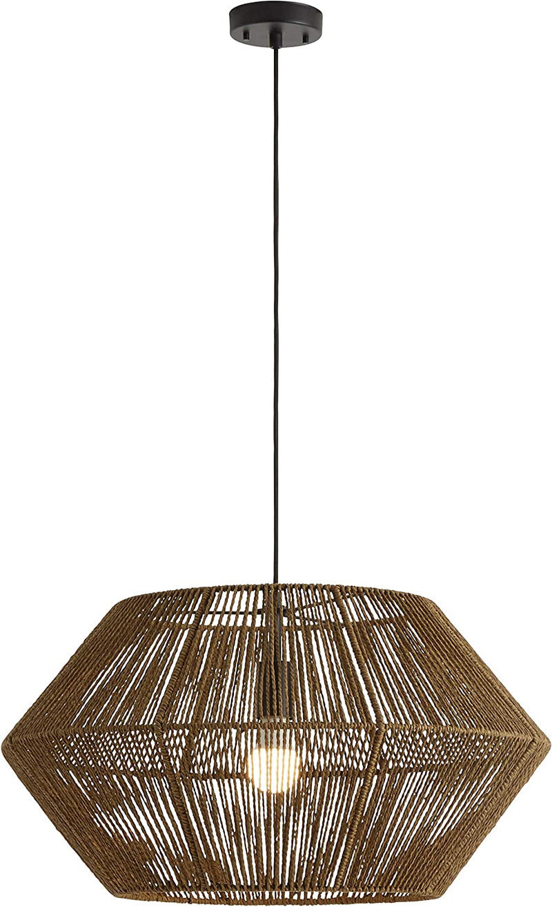 Brand – Rivet Rustic Natural Material Construction Pendant Light with Bulb, 60"H, Brown