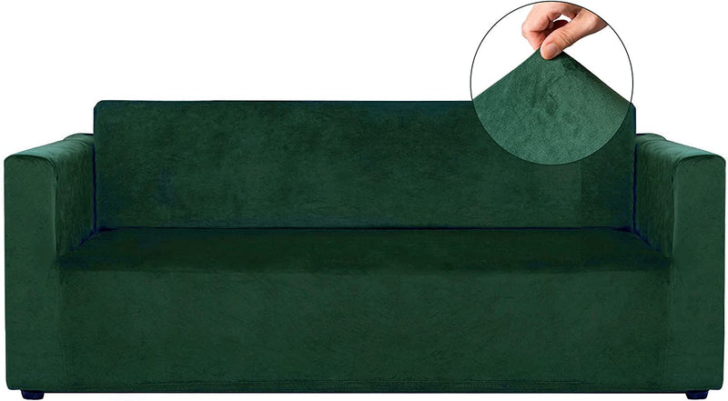 RECYCO Velvet Sofa Covers for 4 Cushion Couch, Furniture Covers for Sofa, Sofa Slipcover 1 Piece for Living Room, Dogs, Navy Home & Garden > Decor > Chair & Sofa Cushions RECYCO Green Large 