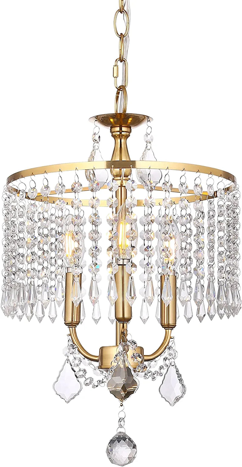 COYILAP Gold Pendant Light, 13" Crystal Hanging Light, Modern Pendant Light Fixture, Suitable for Kitchen Island, Living Room, Hallway, E12 Base, DD011-3-G
