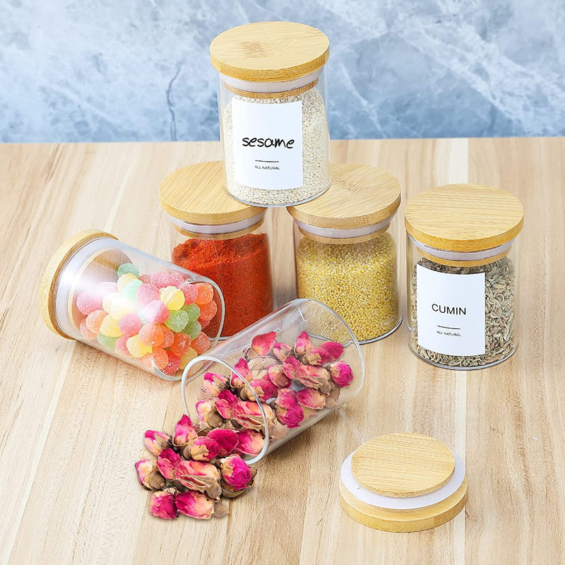 Spice Jars with Label, 20Pcs 4Oz Glass Spice Jars with Bamboo Lids Airtight Seasoning Containers Food Storage Small Glass Jars Bottles for Spice Sugar Salt Coffee Tea Beans Home & Garden > Decor > Decorative Jars DANALLAN   