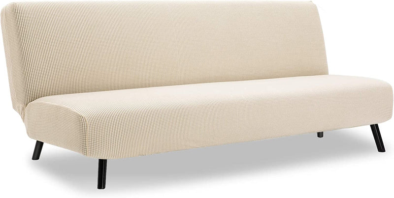 TIANSHU Stretch Futon Cover Armless Sofa Bed Cover , Anti-Slip Protector for Couch without Armrests , Spandex Jacquard Fabric Futon Slipcovers (Cyan) Home & Garden > Decor > Chair & Sofa Cushions TIANSHU Ivory  