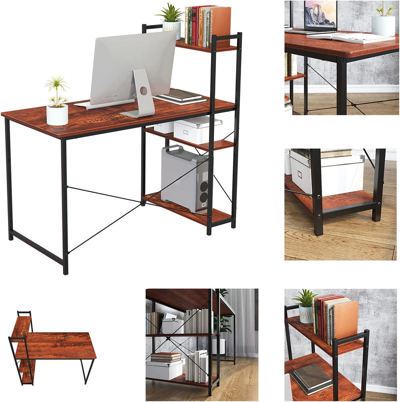 SAMTRA Computer Desk with Storage Shelves Home Office Study Writing Brown Wooden Storage Shelf Industrial Craft Laptop Table for Small Space Bedroom 47 Inch Home & Garden > Household Supplies > Storage & Organization SAMTRA   