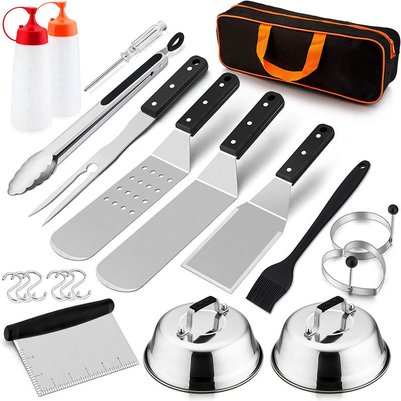 Griddle Accessories Kit of 22, Hasteel Heavy Duty Metal Spatula Set with Melting Domes, Stainless Steel Griddle Tools for Flat Top Teppanyaki Camping Cooking Indoor & Outdoor, Dishwasher Safe & Hooks Home & Garden > Kitchen & Dining > Kitchen Tools & Utensils HaSteeL ABS Handle 14 