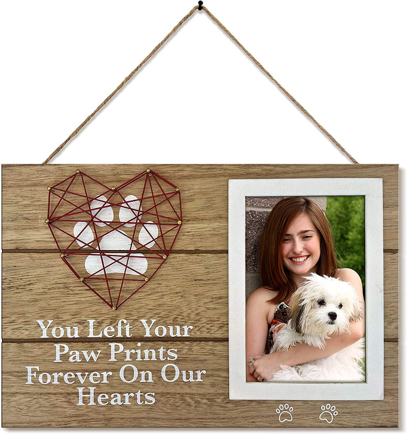 Oakiway Pet Memorial Gifts - 4X6 Dog Picture Frame with Paw Prints & Woven Heart Design - Pet Loss Gifts Photo Frame, Remembrance Gifts, Cat & Dog Memorial Gifts, Sympathy Gift for Loss of Dog