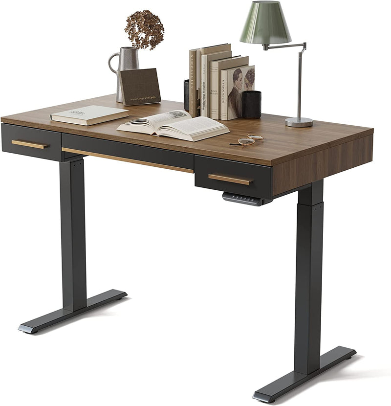 FEZIBO Mid-Century Modern Electric Standing Desk with 3 Drawers, 48 X 26 Inches Whole-Piece Sit Stand up Home Office Desks, Vintage Top/Black Frame (2 Packages) Home & Garden > Household Supplies > Storage & Organization FEZIBO 48  