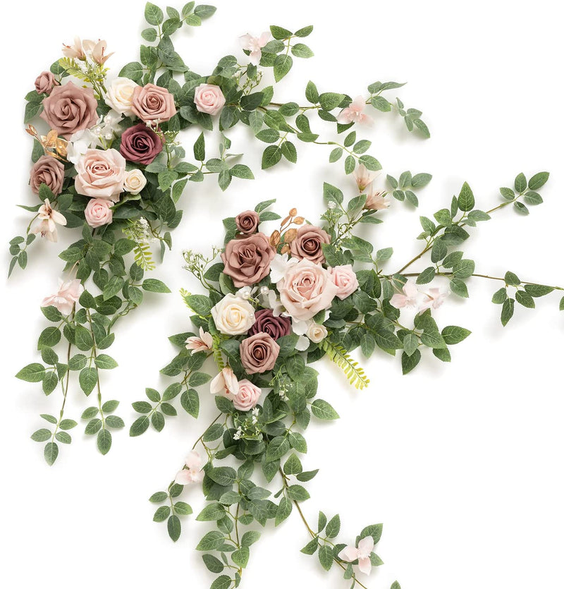 Ling'S Moment 2PCS Artificial Floral Swags Centerpieces, Wedding Flower Greenery Arrangements for Sweetheart/Head Table Decor Wedding Car Wall Window Arch Home Garden Decor | Rust & Sepia  Ling's Moment Dusty Rose  Cream  
