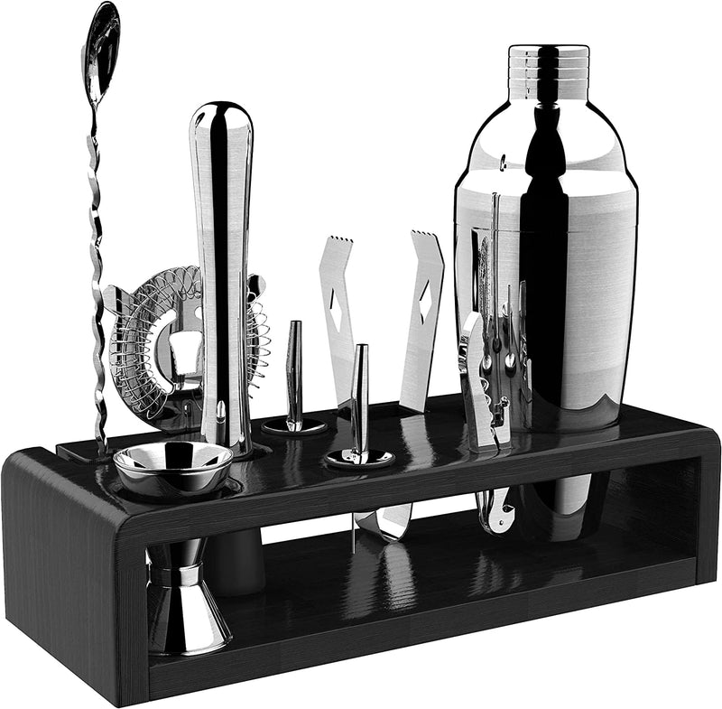 Pentaq Cocktail Shaker Set Bartender Kit with Wooden Stand 10 Pieces Stainless Steel Bar Set for Drink Mixing Bartending Tools for Home Bars, Parties and Drink Making Home & Garden > Kitchen & Dining > Barware pentaQ Stainless Steel-Splendid  