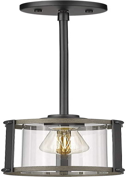 Osimir Farmhouse Glass Pendant Light, 1 Light Cage Hanging Pendant Lighting for Kitchen Island with Clear Glass Shade in Wood and Black Finish, Adjustable Length, CH9180-1A Home & Garden > Lighting > Lighting Fixtures Osimir Wood Grain & Black  
