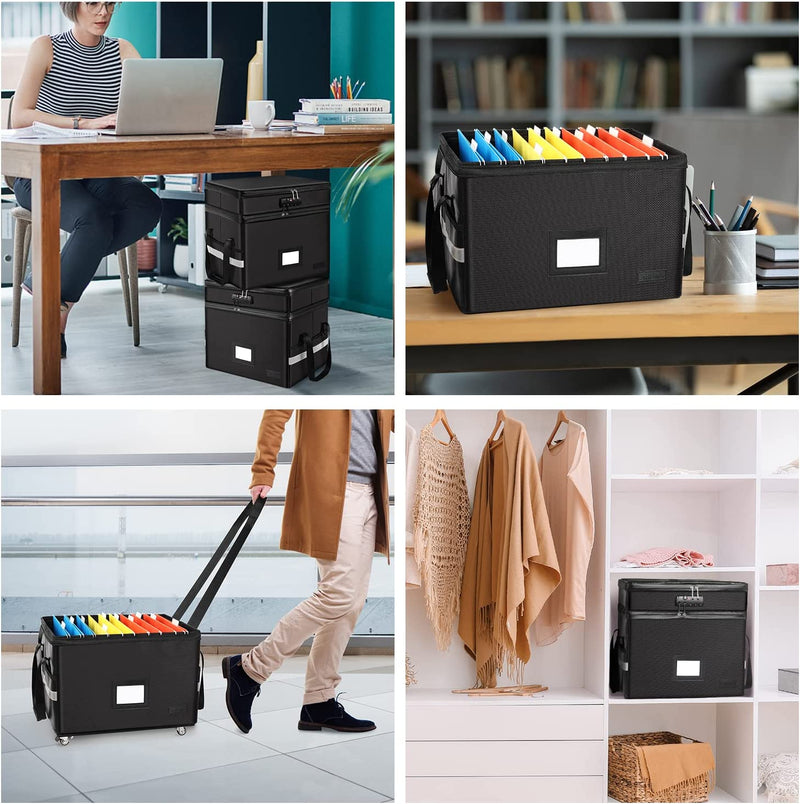 ETRONIK File Box with Removable Wheels and Pull Strap, Fireproof Document Organizer with Lock, Portable Office File Storage Boxes with 5 Tab Inserts for Hanging Letter/ Legal Size Folder/ Certificate Home & Garden > Household Supplies > Storage & Organization ETRONIK   