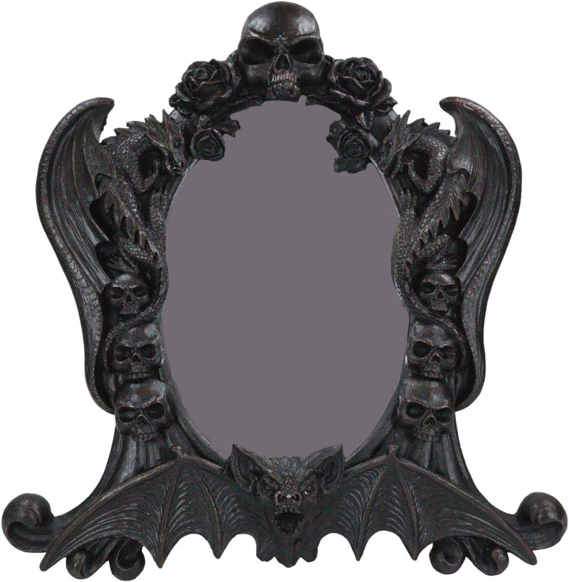 Ebros Gift Black Gothic Nosferatu Vampire Lair Dragons Bat Skull and Roses Decorative Vanity Desktop Table or Wall Hanging Mirror Figurine with Dark Alchemy Ossuary Macabre Boudoir Accent  Ebros Gift   