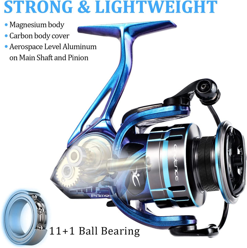 Cadence Primo Fishing Reel,Ultralight Spinning Reel with Magnesium Frame,Super Smooth and Strong Freshwater Reel with Fast Speed,36 Lbs Max Drag,11+1 Ball Bearing,6.2:1 Gear Ratio Sporting Goods > Outdoor Recreation > Fishing > Fishing Reels Cadence   