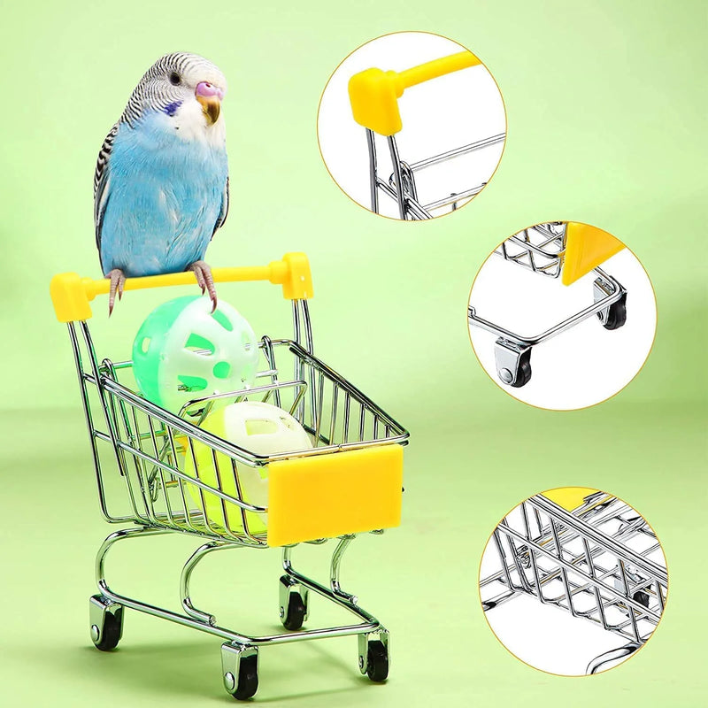 Parrot Toys 6PCS, Bird Toy Mini Shopping Cart - Training Rings - Shoes and Ball - Parrot Playing Chewing Standing Training Toys for Budgie Parakeet Cockatiel Bird Toy Part (Color Random)