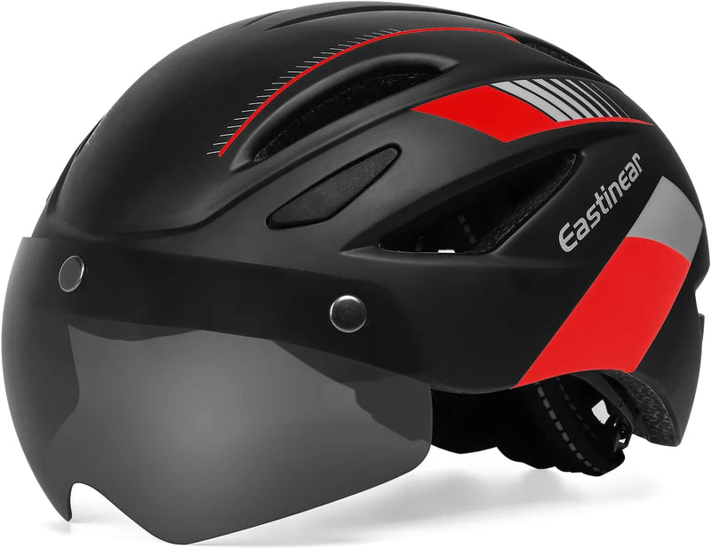 EASTINEAR Adults Bike Helmet Magnetic Goggle Cycling Helmet with USB Rechargeable Taillight for Men Women Mountain & Road Bicycle Helmet Magnetic Shield Sporting Goods > Outdoor Recreation > Cycling > Cycling Apparel & Accessories > Bicycle Helmets EASTINEAR Black Red  