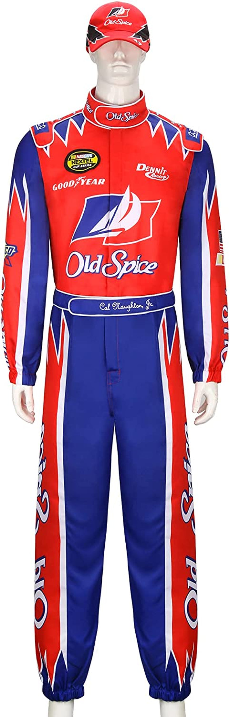 Adult Mens Ricky Bobby Costume Racing Jumpsuit Cap Full Set Talladega Nights Cosplay Outfit Uniform Halloween Carnival Suit  NIHONCOS Red 3X-Large 