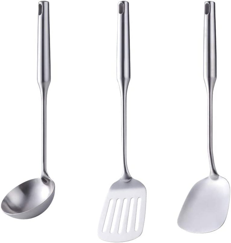 Soup Ladle & Wok Spatula & Slotted Spatula, BUY&USE 3 Pcs Stainless Steel Kitchen Utensil Set, Vacuum Ergonomic Handle Cooking Tools Home & Garden > Kitchen & Dining > Kitchen Tools & Utensils BUY&USE Silver Soup ladle + Wok Spatula + Slotted Turner Spatula 