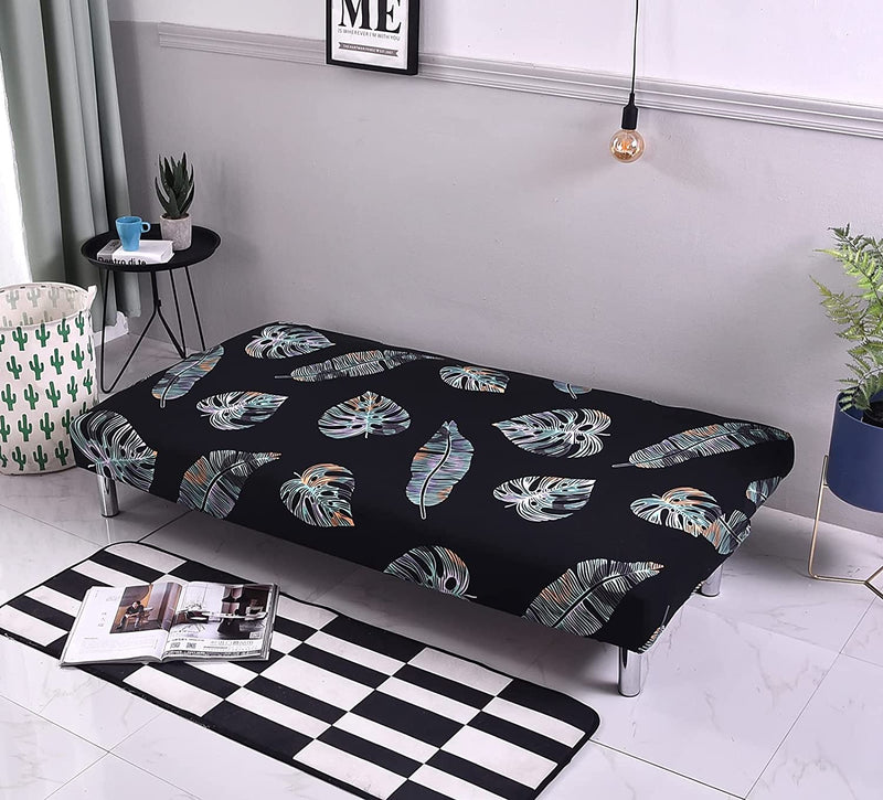 Retractable Sofa Cover, Black Armless Sofa Bed Cover with 92% Polyester, Lightweight Foldable Couch Sofa Bed Futon Cover for Home Decor