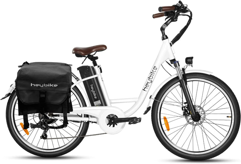 Jasion Heybike Cityscape Electric Bike 350W Electric City Cruiser Bicycle-Up to 40 Miles- Removable Battery, Shimano 7-Speed and Dual Shock Absorber, 26" Electric Commuter Bike for Adults Sporting Goods > Outdoor Recreation > Cycling > Bicycles Jasion White  