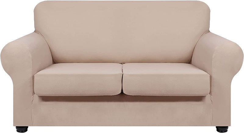 Hyha 3 Pieces Stretch Loveseat Slipcovers - Soft Couch Covers for 2 Cushion Couch, Washable Furniture Protector, Sofa Cover for Living Room with Elastic Bottom for Pets (Loveseat, Gray) Home & Garden > Decor > Chair & Sofa Cushions hyha Taupe Medium 