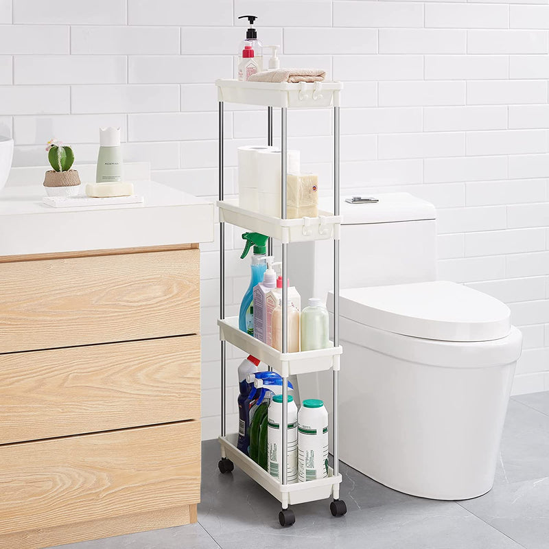Lifewit Slim Storage Rolling Cart for Gap Narrow Space, 4 Tier Slide-Out Trolley Utility Rack Shelf Organizer with Wheels for Bathroom Kitchen Laundryroom Bedroom, Space-Saving Easy Assembly, White Home & Garden > Household Supplies > Storage & Organization Lifewit   